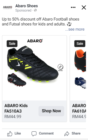 Example of an Ecommerce Facebook ad